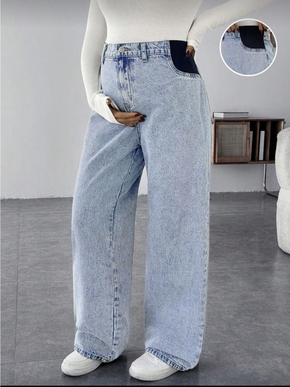 SHEIN Maternity Light Blue Wide-Leg High-Rise Jeans
